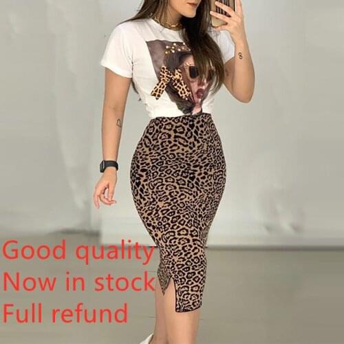 Slit Skirt Set Print Short Sleeve Top & Leopard Sleeve Style Clothing Length Pant Length(cm) Pant Closure Type Dresses Length