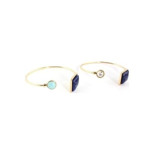 Round and Square Geometric Charm Shape Blue black white stone Copper Bangles for Women