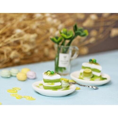 Dollhouse Miniature Resin Triangle Matcha Cakes Plate Doll Mini Food Accessories