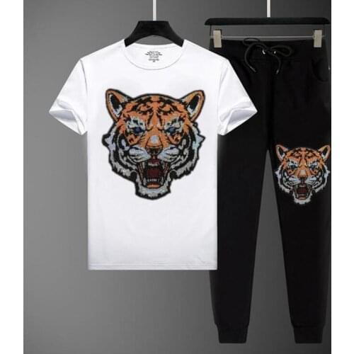 Hot sale Tracksuit Men Rhinestones two piece sets summer clothes Casual hot drilling Suit men drop shipping