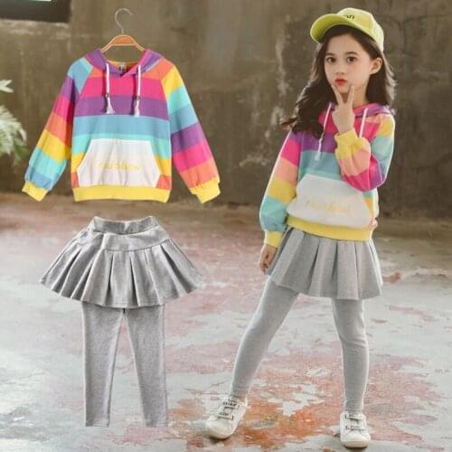 Girl 2020 New Spring Clothing Set Fashionable Teenager Children Hoodie + Culottes 2pcs Clothes Sets Kids Cotton Hooded Clothes