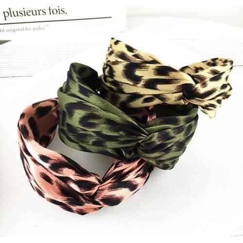Cute Leopard Print Hairband Handmade Cross Knot Hair Hoop Headband for Women Girls Elastic bezel Fashion Hair Accessories