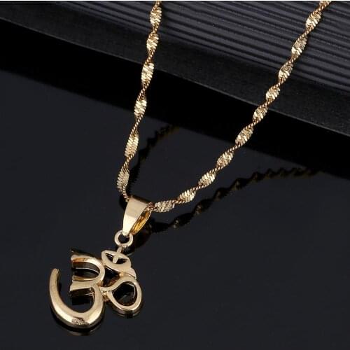 Gold Color India Yoga Pendant Necklace OHM Hindu Buddhist AUM OM Hinduism Outdoor Sport Metal Jewelry