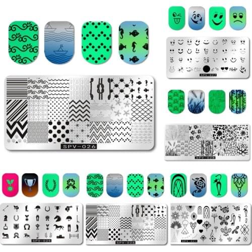 1Pcs Ocean Element Rectangle Nail Art Stamping Plates Image Stamping Nail Art Stencils Manicure Template Stamp Tools