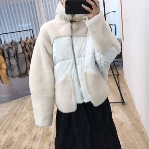Down quality high jacket women coat winter 2021 new patchwork 100% real wool clothes warm turn-down collar bat sleeve plus size