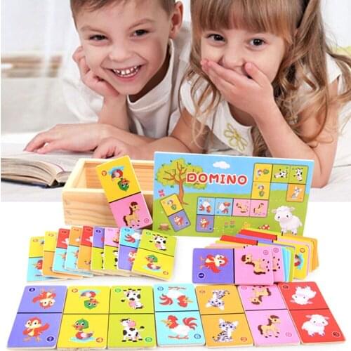 Cognition Domino Montessori Childrens Wooden Toys Board Game Quality Kids Puzzle Jigsaw Early Learning Educational Puzzle Toy