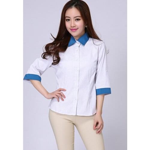 Shirt striped top 2020 shirt 3/4 sleeve Girl Shirt Embroidery With Short Sleeves Lapel Leisure Girls' Printed Panel College
