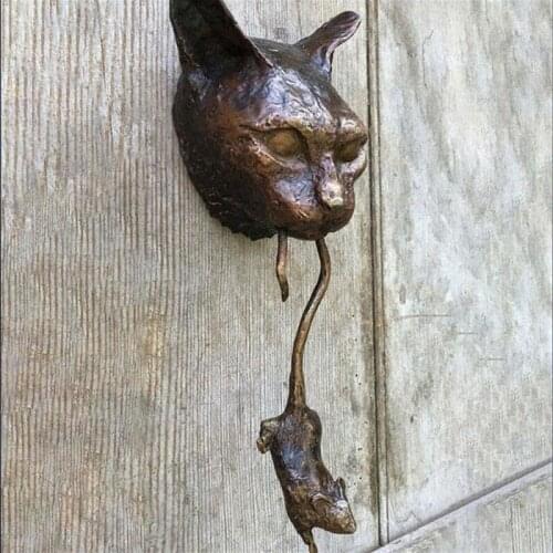 Rusty Brown Cast Door Knocker Wall Hanging Ornaments Hanging Decoration Iron Pest Repellent Cat And Mouse Metal Statue Supplies