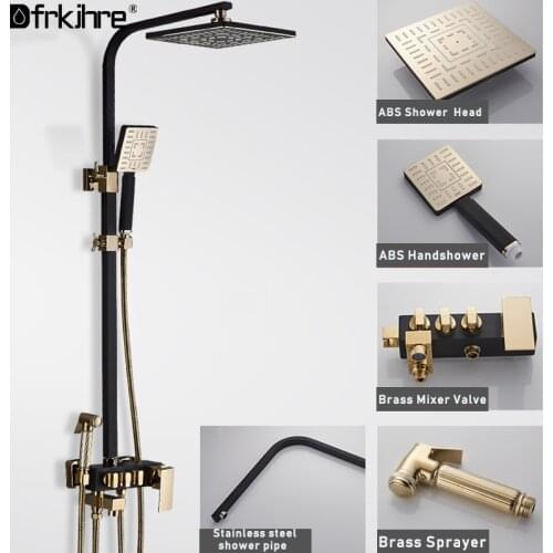 Bathroom Rainfall Shower Faucet Golden Black Shower Set With Bidet Sprayer Wall Mount Mixer Tap Shower Hot Cold Water Tap Crane
