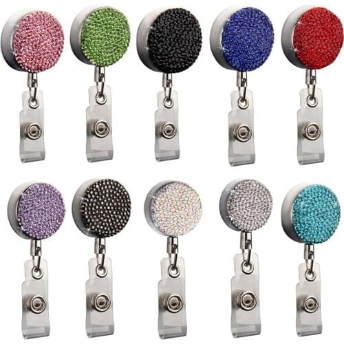 Rhinestone Retractable Holder Keychain Nurse ID Card Clip Hospital Badge Holder Work Badges Accessories Officer Daily Use