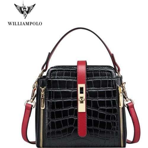 WILLIAMPOLO Shoulder Bag Genuine Leather Fashion Women Crocodile Pattern Bucket Bag Womens Leather Handbags PL209135
