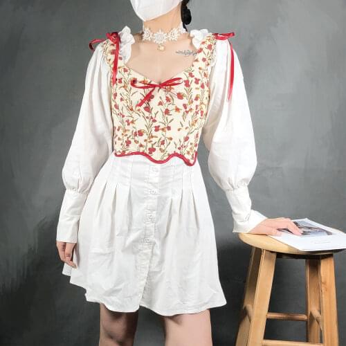 Vintage Sweet Bow Flower Epint Tank Top Summer Bandage Slim Sleevelsss Vest Crop Top