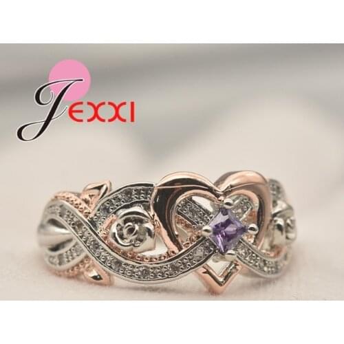Exquisite Rose Flower Ring Anniversary 925 Sterling Silver Jewelry Women Engagement Wedding Band Rings For Sale