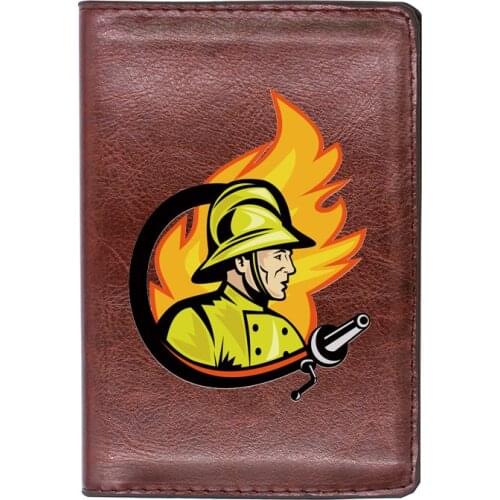 High Quality Leather Vintage Brave Fireman Printing Travel Passport Cover ID Credit Card Case