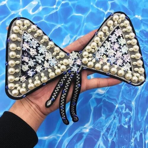 Handmade Bead Bowknot Patches for Clothes Embroidered Sequin Patch Applique Sew on Patch DIY Sewing Accessories for Clothes