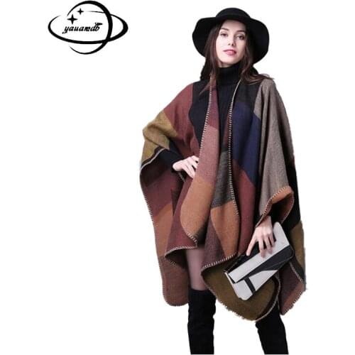 Woman Capes Coat Winter/Autumn Female Ponchos Wraps Fashion Scarf Shawl Stoles Plaid Ladies Fashion Outwear Clothes Y40