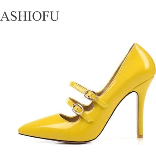 ASHIOFU Handmade Women Pumps Shoes Buckle Mary Janes Party Prom Dress Shoes Club Wedding Fashion Court Shoes 6 Colors Optional