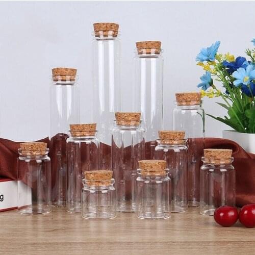 2pcs 25/30/40/50/60/70/90/125/150/180ml Big Glass Bottles Jars Wishing Bottle Empty Sample Storage with Cork Stoppers Hot Sale
