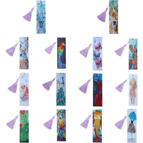 2021 Diamond Painting Bookmark 5D DIY Special Shaped Diamond Bookmark PU Leather Bookmark Diamond Embroidery Tassel Book Marks