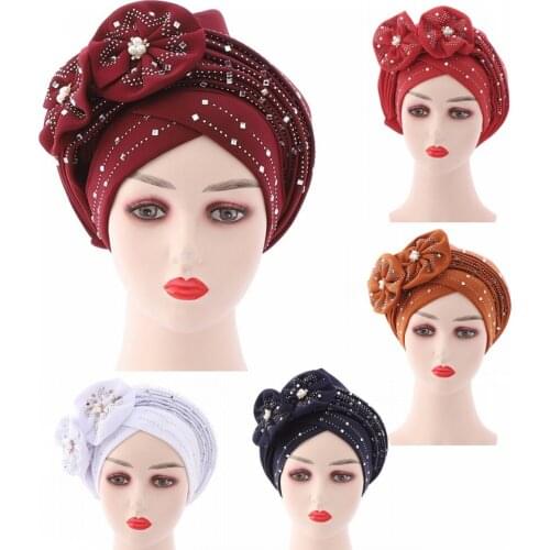 2021 Auto Gele Headtie African Turban Cap Hat For Ladies Islamic Head Wraps Nigerian Wedding Gele Cap Already Muslim Headscarf