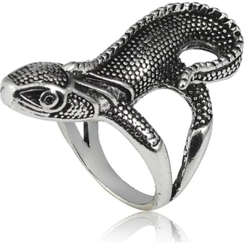 2021 Fashion New Punk Gothic Animal Ring Steam Retro Alloy 3D Lizard Ring Unisex Hip Hop Jewelry Birthday Gift Retail Wholesale
