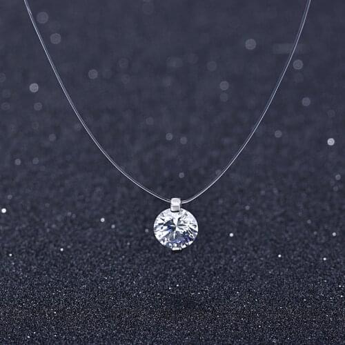 2021 Fashion Shiny Crystal Necklace Pendant Transparent Fishing Line Invisible Ladies Necklace Jewelry Clavicle Chain Chocker