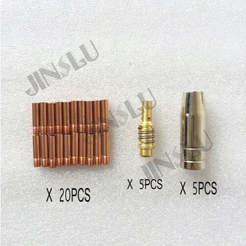 30PCS Mig wedling torch consumables 15AK nozzle , tip holder , contact tips M6*25 0.8mm E-Cu