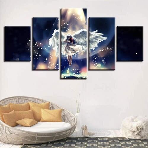 5 Piece Wall Art Canvas Anime Manga Figure Angel Girl Pictures And Posters Home Decor Living Room & Bedroom Decoration Paintings