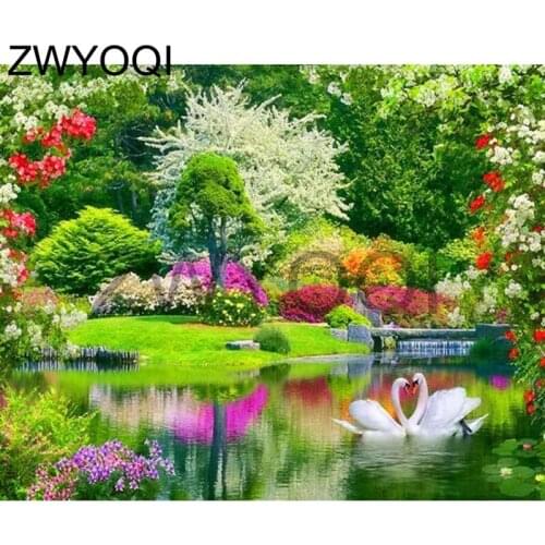 5D DIY Diamond embroidery Full Round Diamond mosaic swan lake Full Square Diamond painting Cross stitch scenery swan tree lake