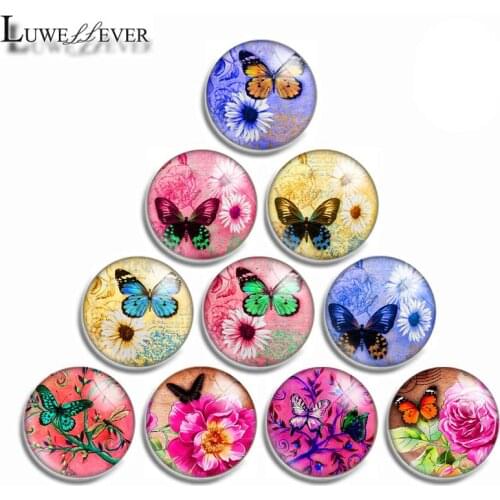 12mm 10mm 16mm 20mm 25mm 30mm 512 Beautiful Butterfly Mix Round Glass Cabochon Jewelry Finding 18mm Snap Button Charm Bracelet