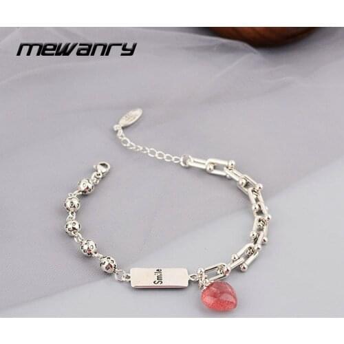 MEWANRY 925 Sterling Silver Bracelet for Women Accessories Trendy Elegant Splicing Chain Design Sweet Pink Pendant Party Jewelry