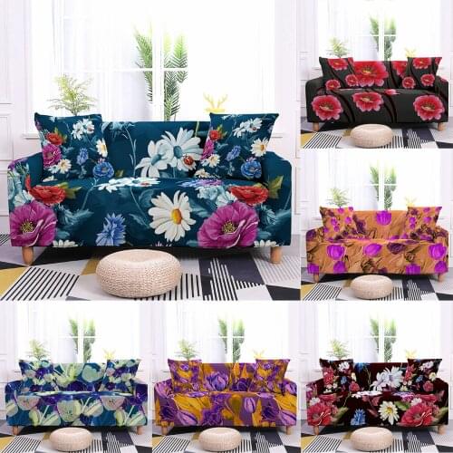 Flower Printed Slipcovers Stretch Floral Leaves Sofa Covers For Living Room Elastic Modern Sofa Towel Home Decor 1/2/3/4-seat