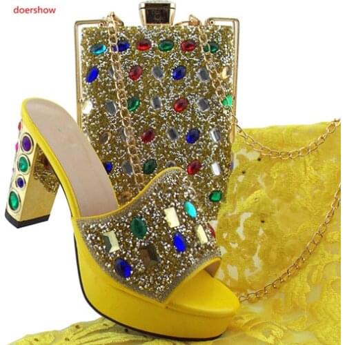 Doershow 2018 yellow colorNewest Italian Shoes With Matching Bag Set African Women Party Shoes And Bag Set Women Sandals SBL1-25