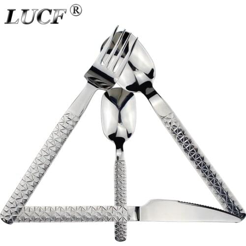 LUCF elegant diamond texture handle Cutlery Stainless steel Western Luxury Dinnerware metal gentle flatware for family