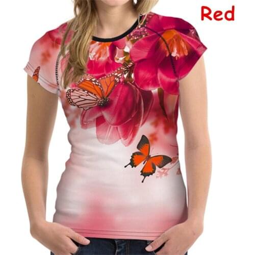 Red Butterfly Pattern 3D Printed t shirt harajuku style t-shirt Fashion crop top T shirt Colorful Funny design Short sleeve