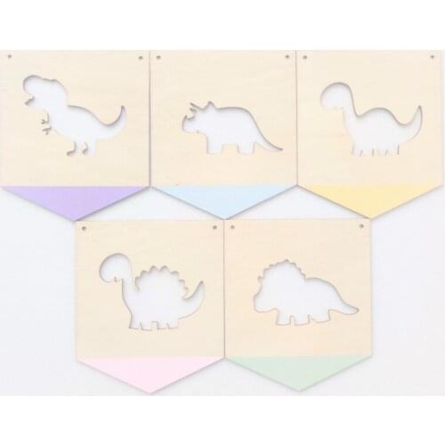 INS Nordic Style Wooden Dinosaur Positive Slogan Banner Wall Hanging Ornament For Kids Room Decoration Nursery Photography Props