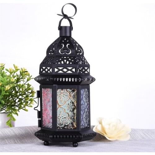 Classic Moroccan Decor Candle Holders Votive Iron Glass Hanging Candlestick Candle Lantern Home Party Wedding Coffee Decoration