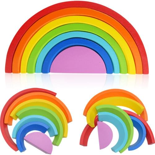 Wooden block rainbow kids children building blocks wooden toys baby early learning montessori educational Toy