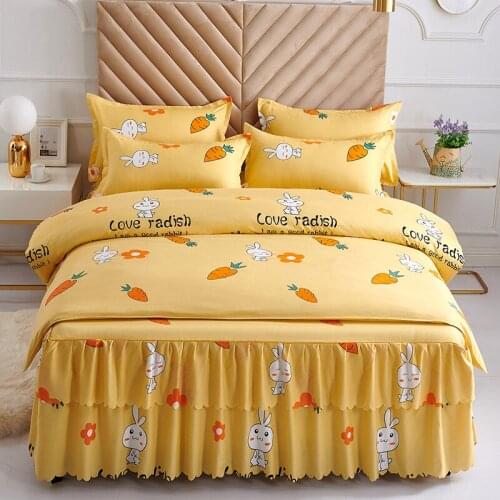 Kawaii Korean Princess Style Solid Color Bedding Duvet Cover Small Fresh Bed Skirt Girl Heart-shaped 4-piece Set