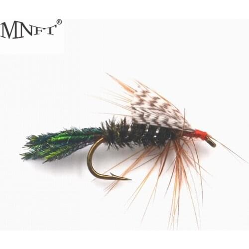 MNFT 10PCS Olive Green Peacock Herl Body Bug Fishing Flies Peacocks Feather Tail Trout Fly Fishing Lures Hooks 10