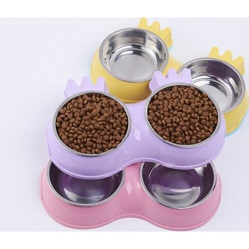 Fashion Pet Bowl Double Bowl New Creative Candy Color Crown Dog Bowl Non-slip Stainless Steel Dog Bowl