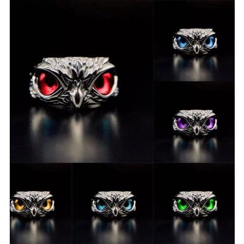 Fashion Vintage Demon Eye Owl Ring For Women Girl Lovers Retro Animal Open Adjustable Ring Crystal Statement Ring Jewelry Gift
