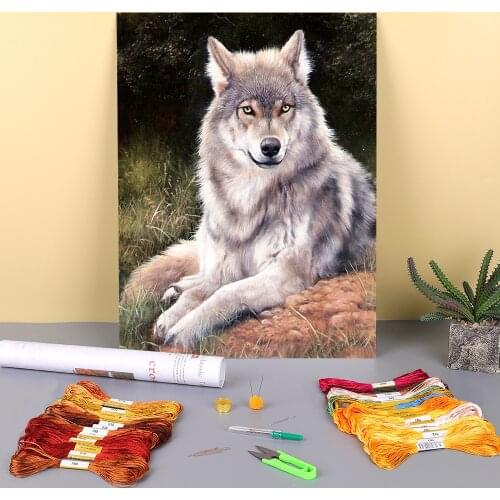 Animal Wolf Printed Canvas 11CT Cross Stitch Full Kit Embroidery DMC Threads Handiwork Craft Handmade Needlework Jewelry Gift