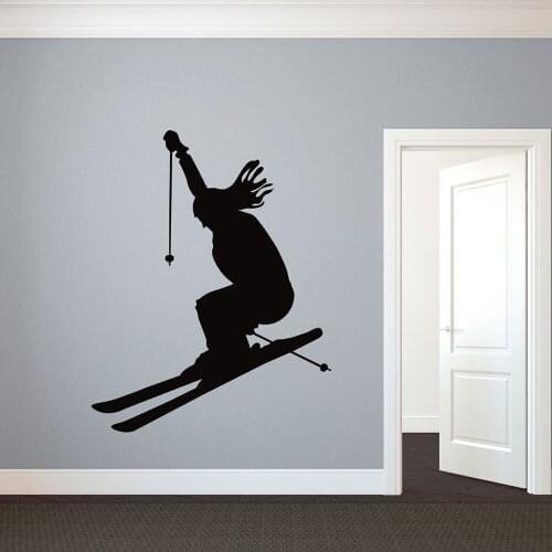 Skiing Sports Wall Decals Skiing Silhouette Vinyl Wall Stickers for Home Bedroom Decoration Waterproof Art Decor Posters X765