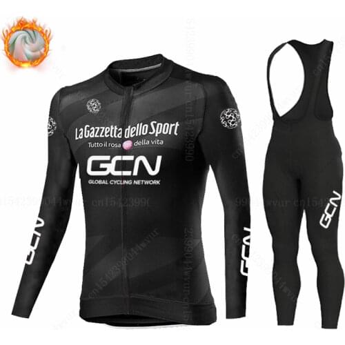 2021 New GCN Winter Thermal Fleece Set Men Long Cycling Clothes Sport Riding Bike MTB Clothing Bib Pants Warm Sets ropa ciclismo