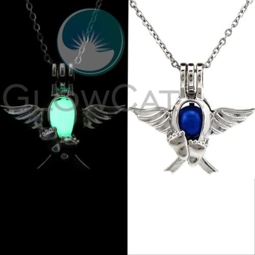 Angel Wing Infant Loss Awareness Necklace Glow in the Dark 2 Colors Luminous Charm Choker Pendants Necklaces Girl Gift GG697