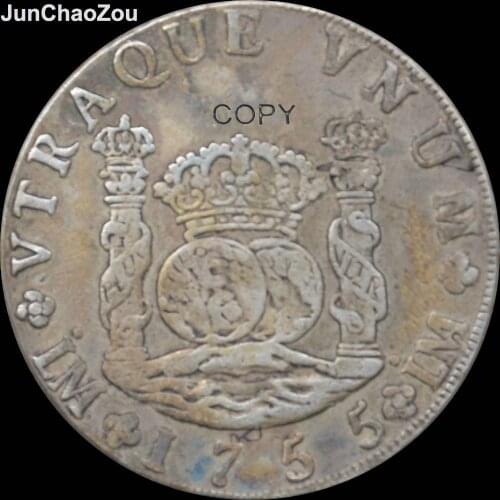 Peru 1755 8.MM. pillars Dollar Brass Silver Plated Replica Coins