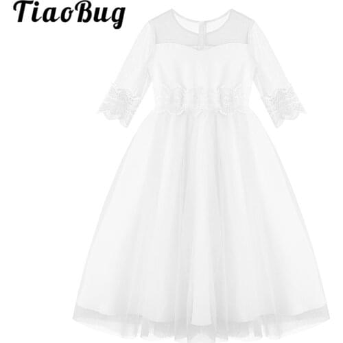 Vestido Flower Girl Dress Elegant Tulle 3/4 Sleeve Kids Dresses for Girls Princess Gown Wedding Party First Communion Dress