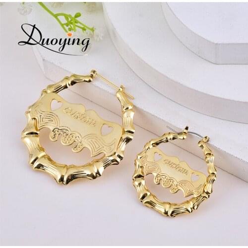Duoying 90mm Hoop Custom Bamboo Earrings Customize Printed Name Earrings Bamboo Style Personality Earrings Hiphop Style Earring