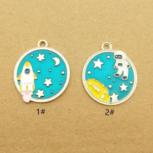 10pcs 25x30mm rocket and spaceman charm enamel charm for jewelry making fashion earring pendant bracelet necklace charm